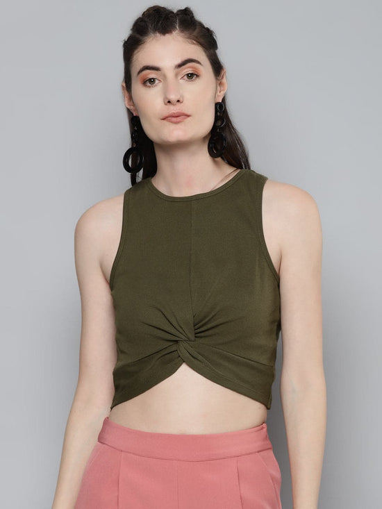 Olive Front Knot Crop Top