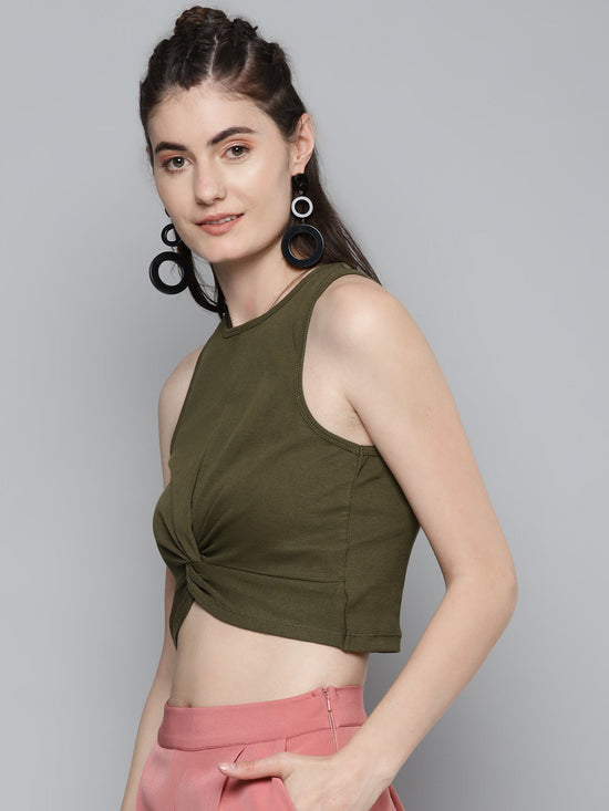 Olive Front Knot Crop Top