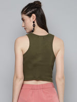 Olive Front Knot Crop Top