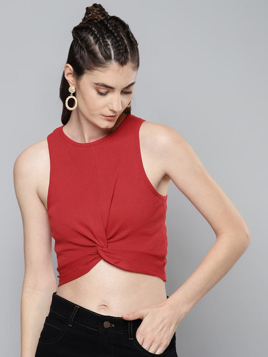 Red Front Knot Crop Top