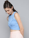 Blue Front Knot Crop Top