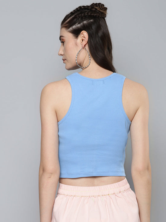 Blue Front Knot Crop Top