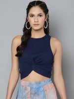 Navy Blue Front Knot Crop Top