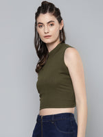 Olive High Neck Crop Top