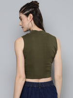 Olive High Neck Crop Top