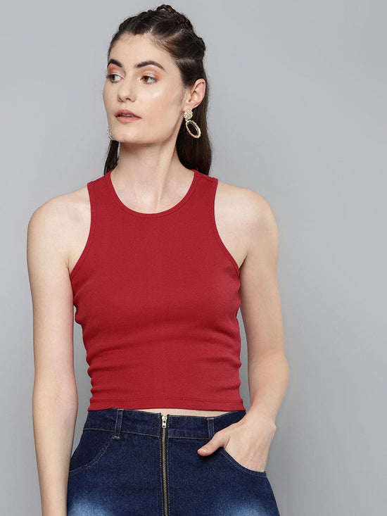 Red Box Back Crop Top