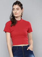 Red High Neck Regular Top