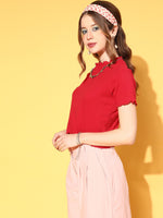 Women Red High Neck Regular Top