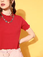 Women Red High Neck Regular Top