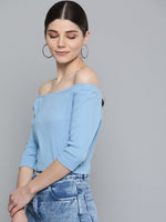 Blue Bardot Crop Top