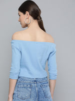 Blue Bardot Crop Top