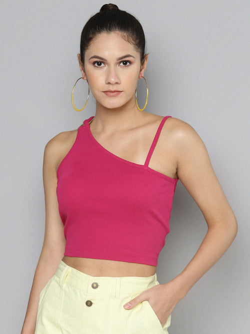 Fuchsia One Shoulder Strappy Top