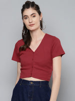 Red Front Button Crop Top