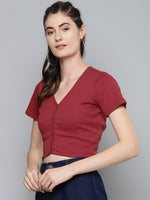 Red Front Button Crop Top