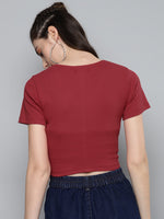 Red Front Button Crop Top