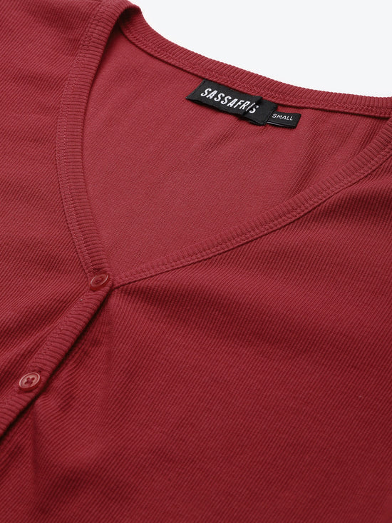 Red Front Button Crop Top