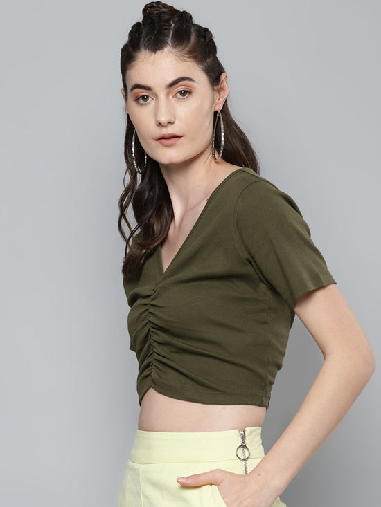 Olive Gathe Detail Crop Top