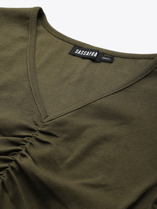 Olive Gathe Detail Crop Top