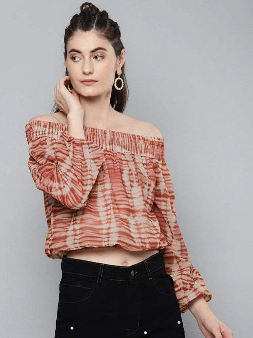 Rust Tie-Dye Bardot Top