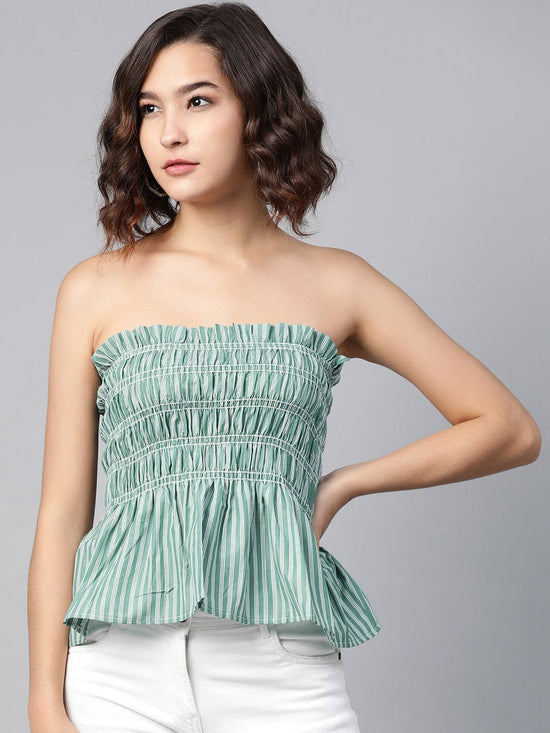 Green Stripes Tube Peplum Top