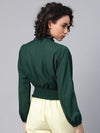 Emerald Green Tie Up Detail Smocking Top