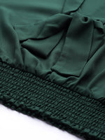 Emerald Green Tie Up Detail Smocking Top