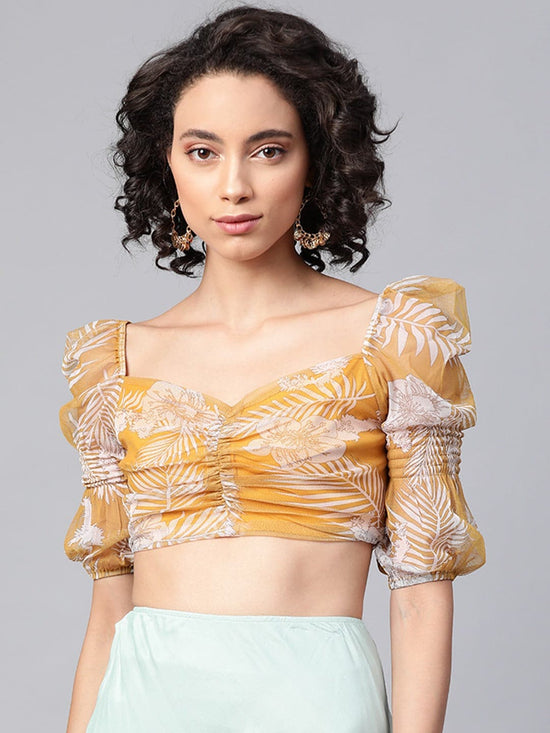 Yellow Floral Puff Sleeve Crop Top