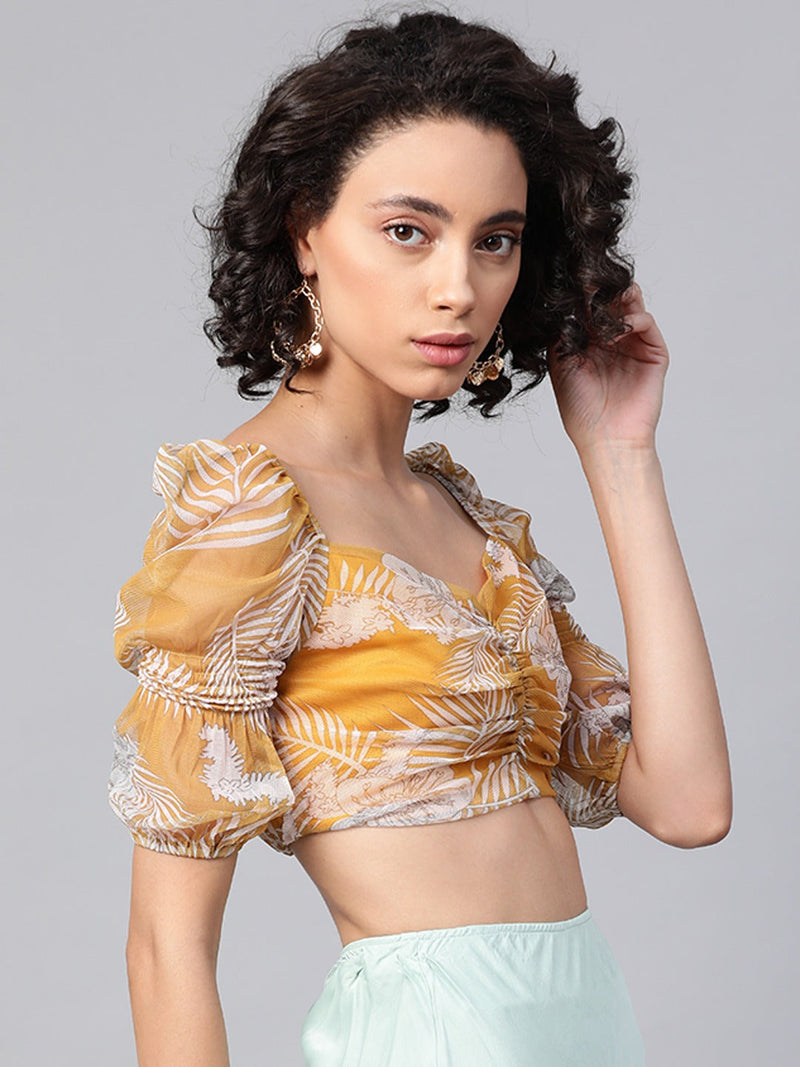 Wholesale Yellow Floral Puff Sleeve Crop Top – Tradyl