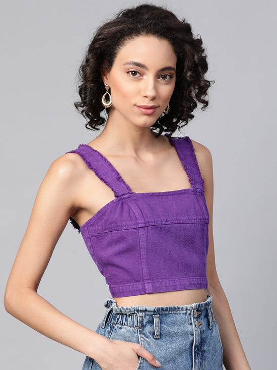 Purple Frayed Straps Bustier Crop Top