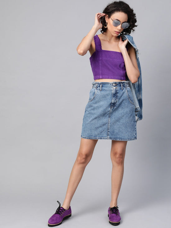 Purple Frayed Straps Bustier Crop Top