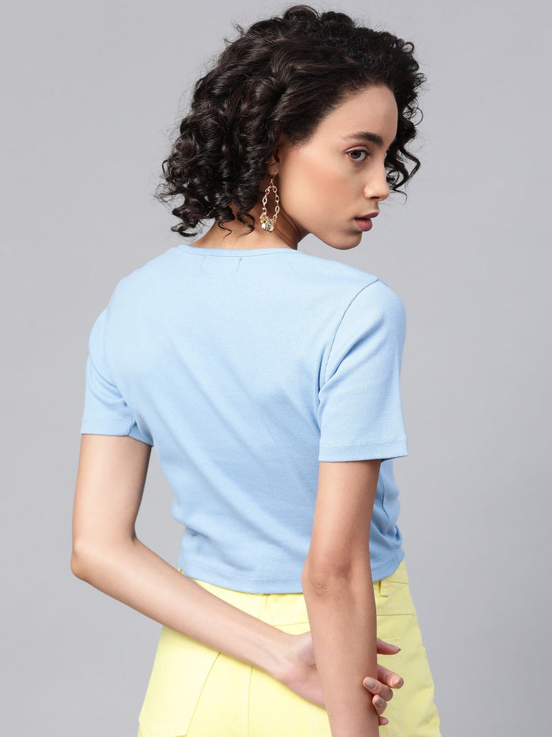 Blue Rouched Crop Top