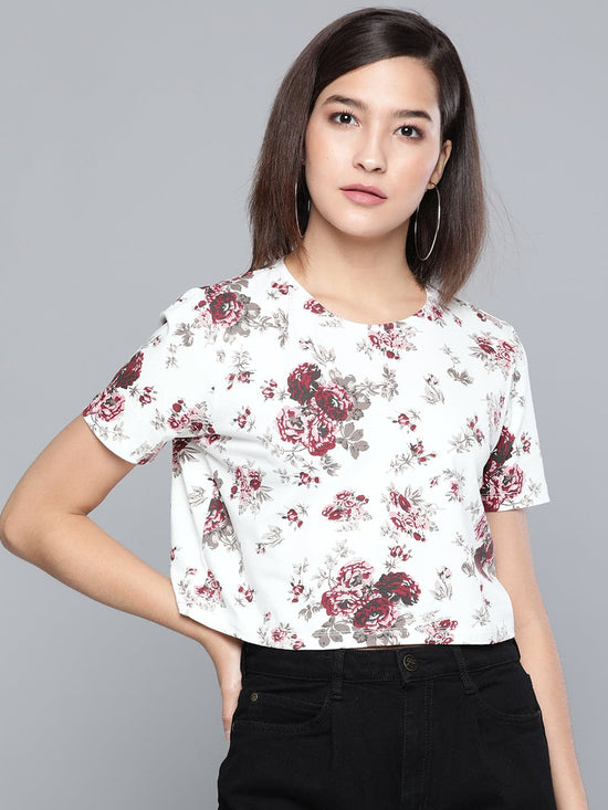 Maroon Floral Boxy T-Shirt