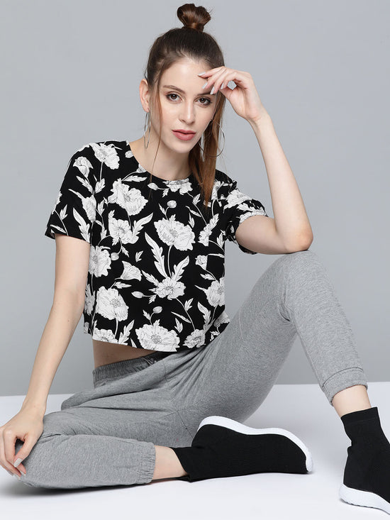 Black Floral Boxy T-Shirt