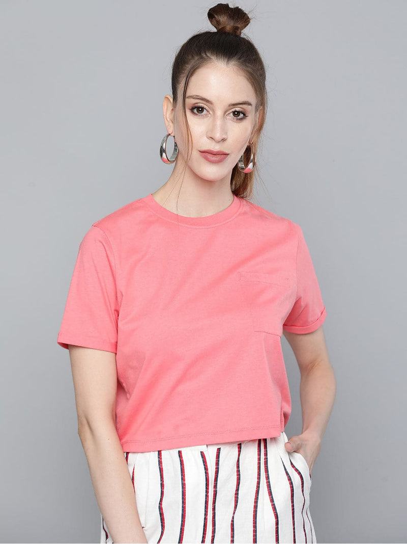 Pink Pocket Detail Boxy T-Shirt