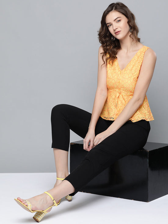 Yellow Lace V-Neck Peplum Top