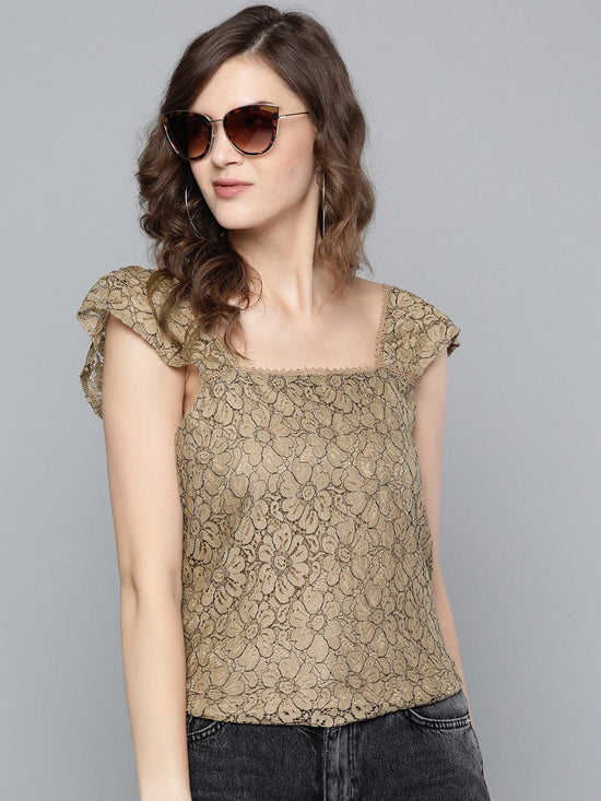 Beige Strappy Lace Regular Top