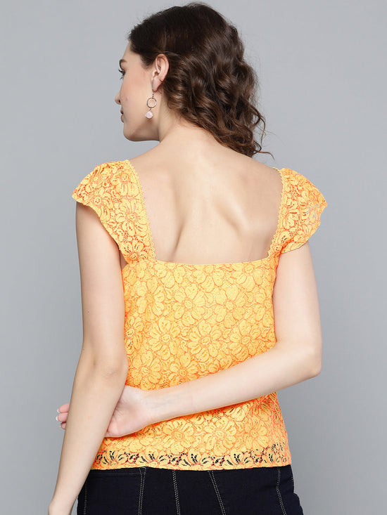 Yellow Strappy Lace Regular Top