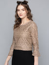 Beige Lace Flared Sleeve Top