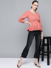 Baked Pink Schiffli V-Neck Peplum Top