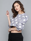 Grey & White Polka Puff Sleeve Crop Top