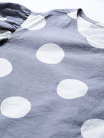 Grey & White Polka Puff Sleeve Crop Top