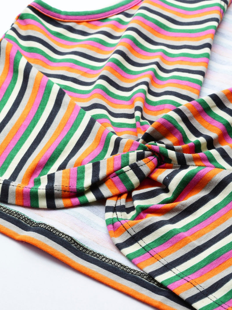 Multicolor Stripes Front Knot Crop Top
