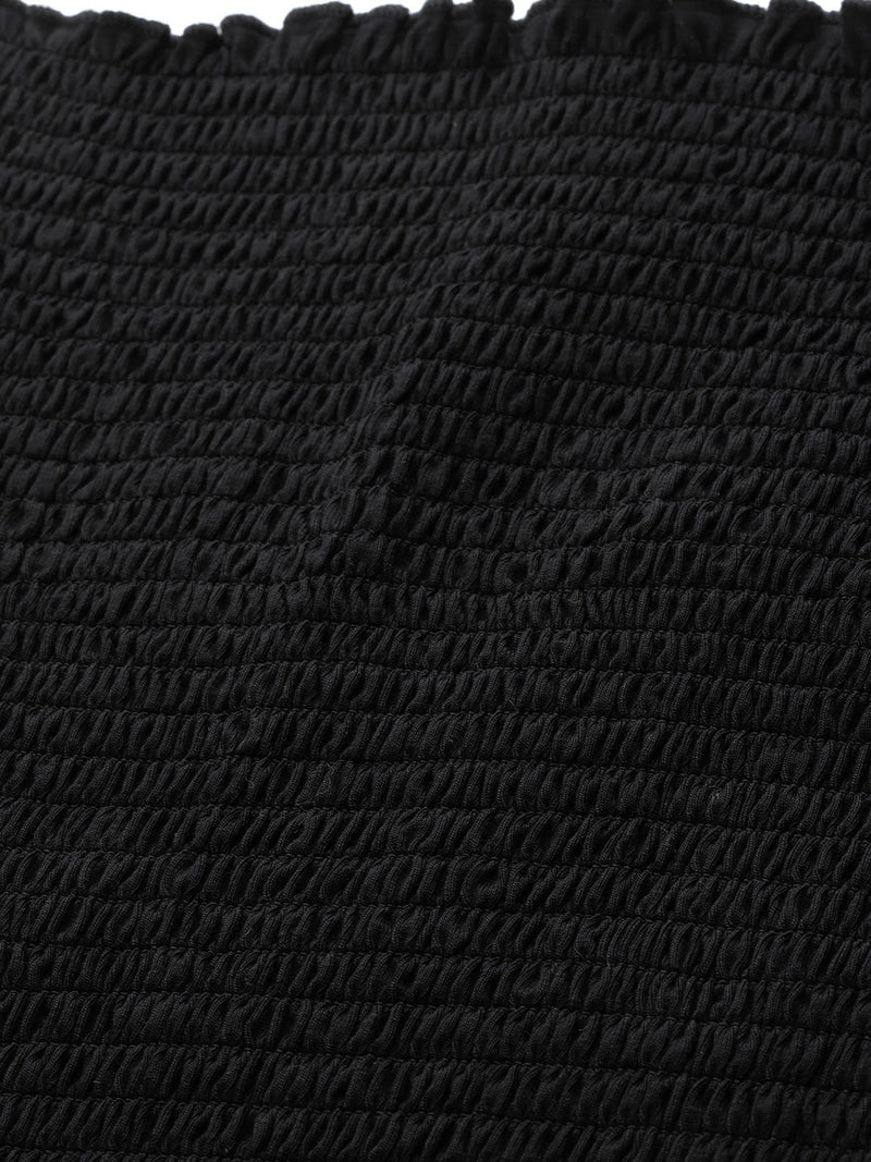 Black Smocking Tube Knit Top