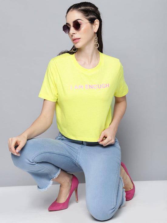 Yellow I-Am-Enough Crop Boxy T-Shirt