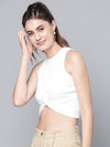 White Front Knot Rib Crop Top