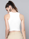 White Front Knot Rib Crop Top