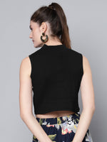 Black High Neck Sleeveless Rib Crop Top