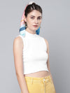 White High Neck Sleeveless Rib Crop Top