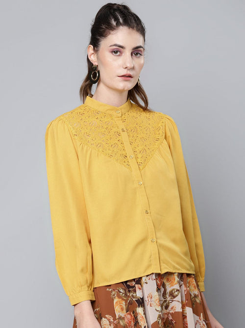 Mustard Lace Yoke Regular Top