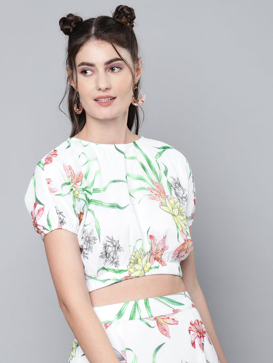 White Floral Boxy Top